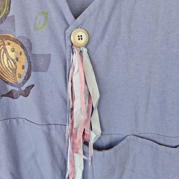 VTG Rare Blue Fish Gardening Fruits Spoon Fork V Neck Button Periwinkle Vest 1 - Picture 6 of 15